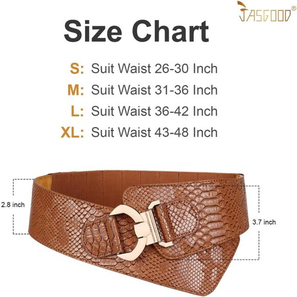 Women's Wide Elastic Stretch Waist Belt Adjustable Dress Belt Brown Gold Buckle - Picture 6 of 6